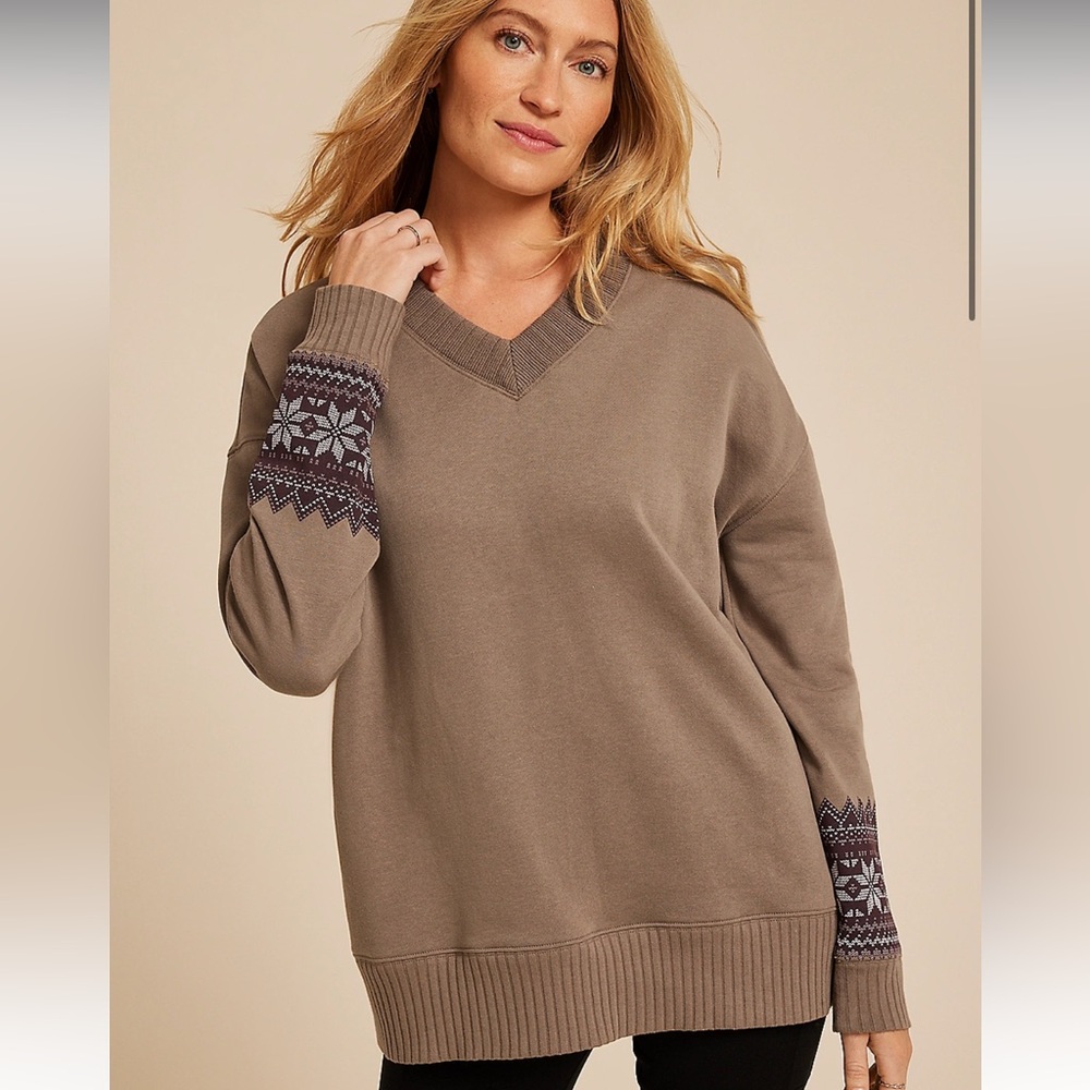 🆕💖Maurices Willowsoft Fair Isle Sleeve Crewneck